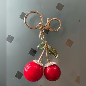 Cherry Keychain with Gold Accents